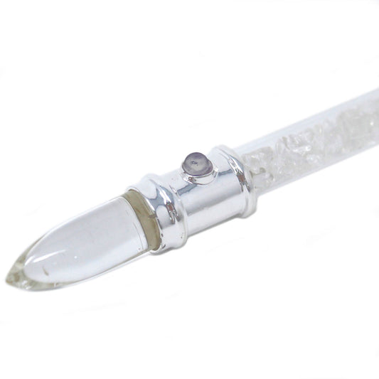 Glass Healing Wand - Silver plated - Quartz