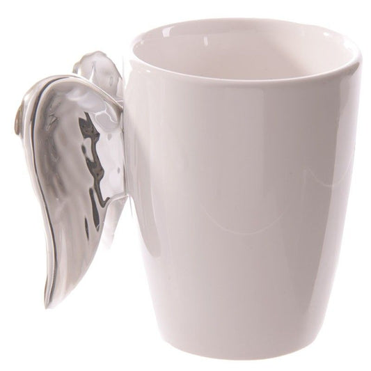 Ceramic White Angel Mug with Silver Wings Handle