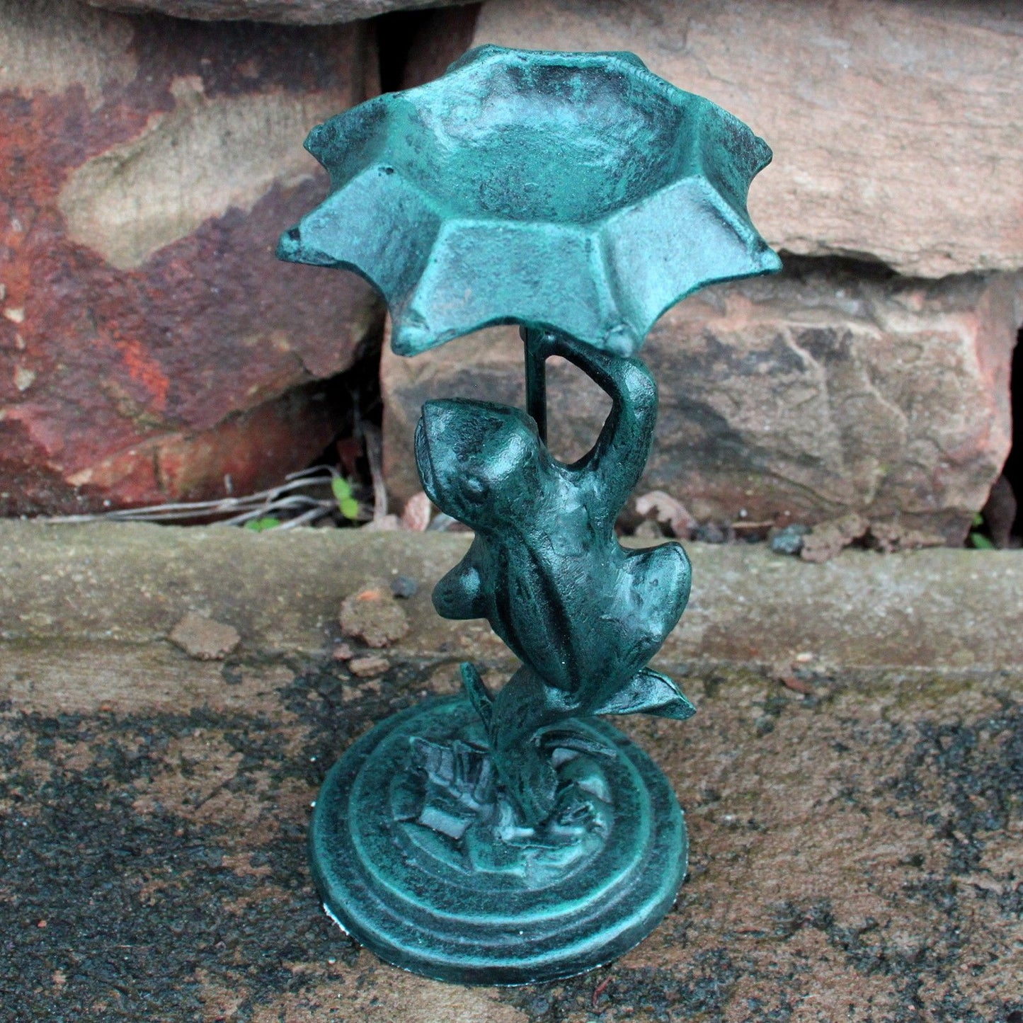 Cast Iron Bird Feeder - Frog - Verdigris