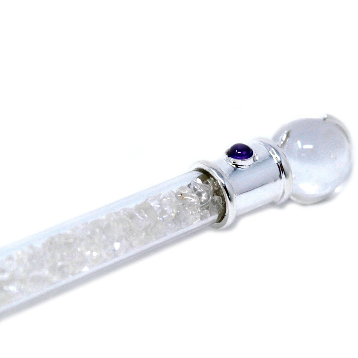 Glass Healing Wand - Silver plated - Quartz