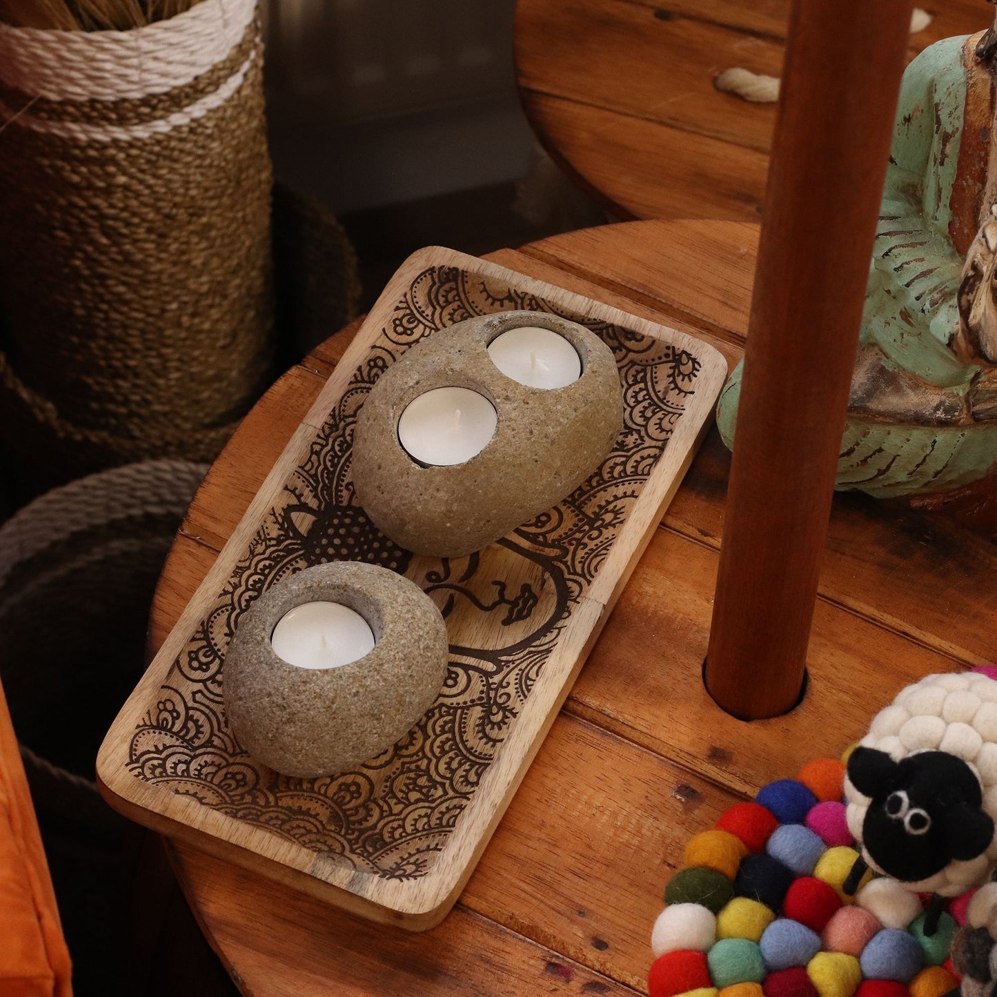 Natural Riverstone Candle Holder - Double Nightlight