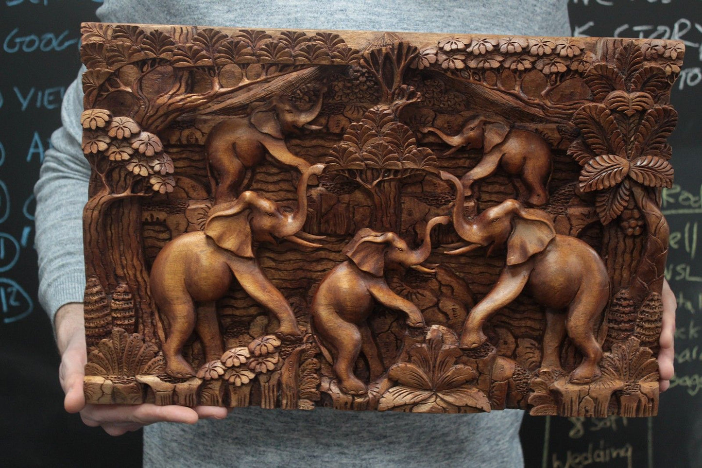 Bali Artisan Panels - Elephants & Volcano