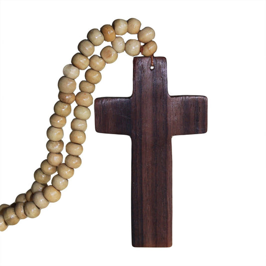 Beaded Necklace Cross Natural