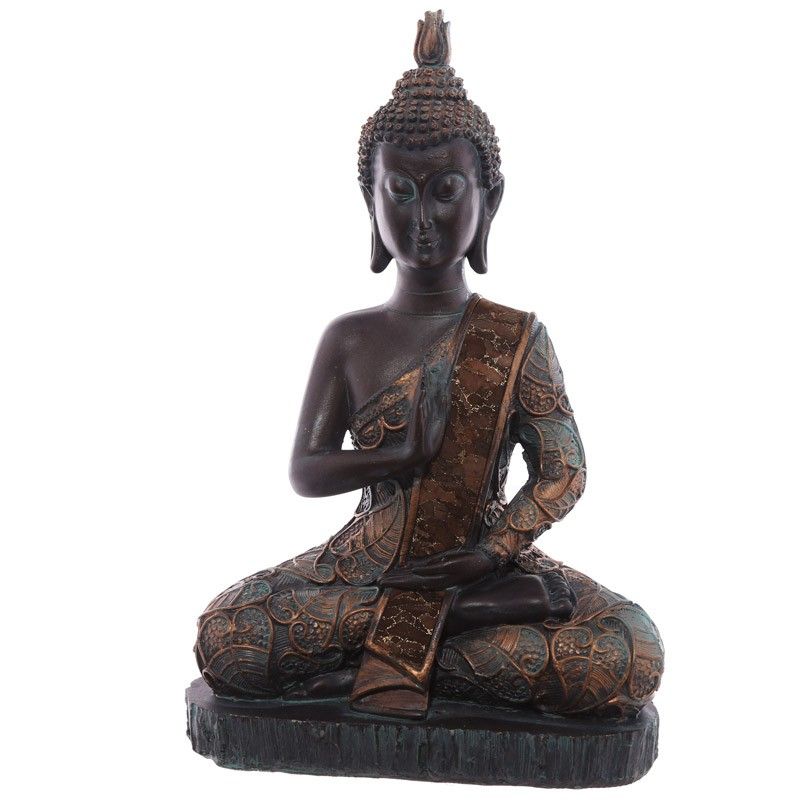 Thai Buddha Sitting On Base - Medium Brown & Verdigris Effect