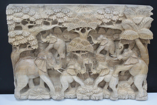 Bali Artisan Panels - Elephants & Volcano Natural Color