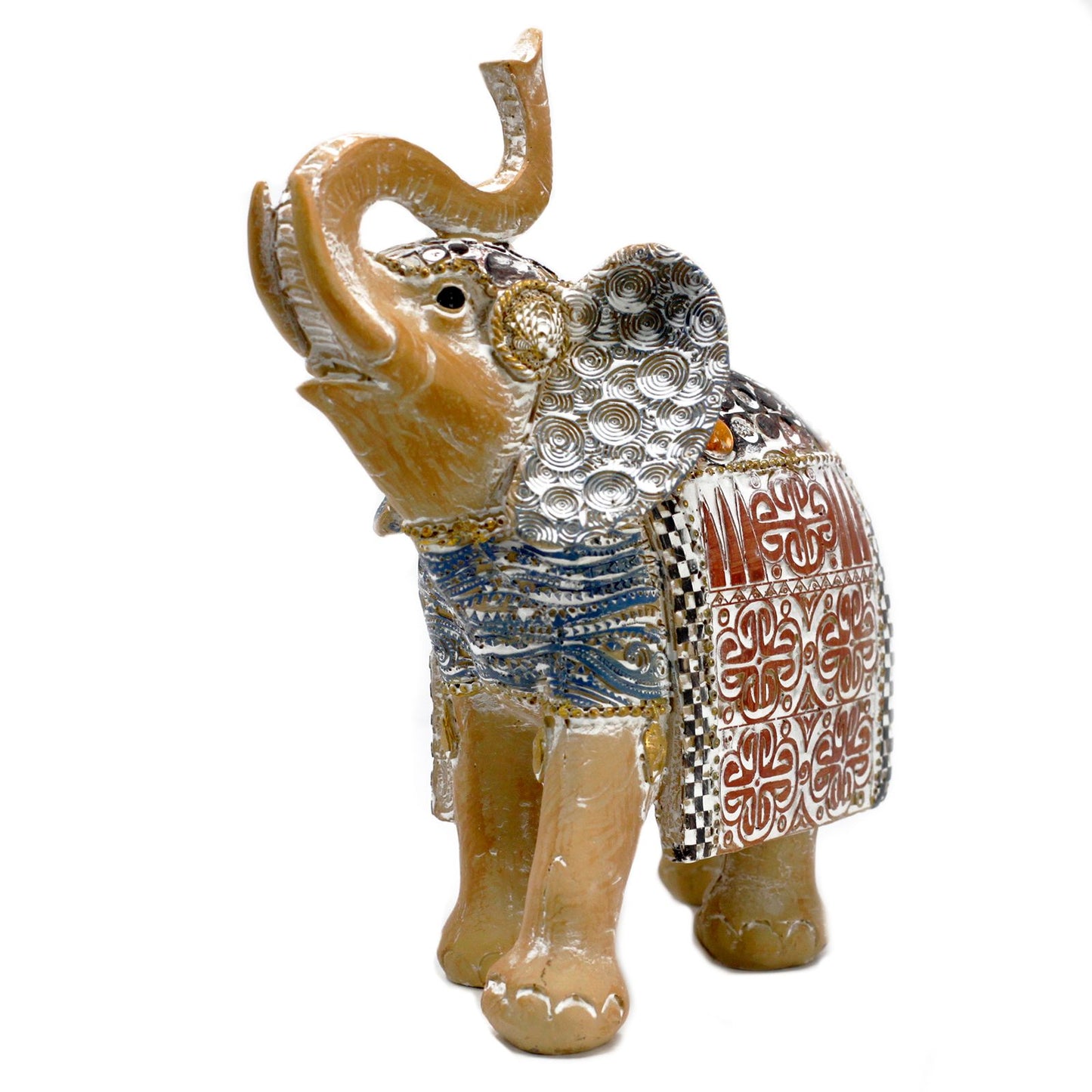 Thai Elephant - Good Luck - Terraccotta & Sky Blue 21 cm