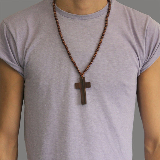 Beaded Necklace Cross Brown