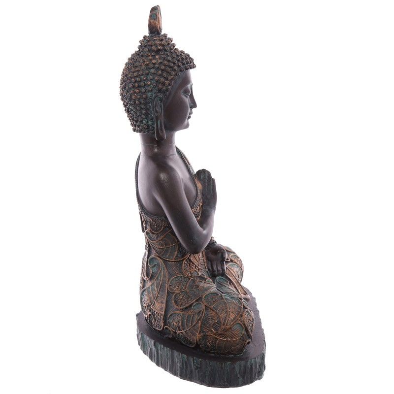Thai Buddha Sitting On Base - Medium Brown & Verdigris Effect