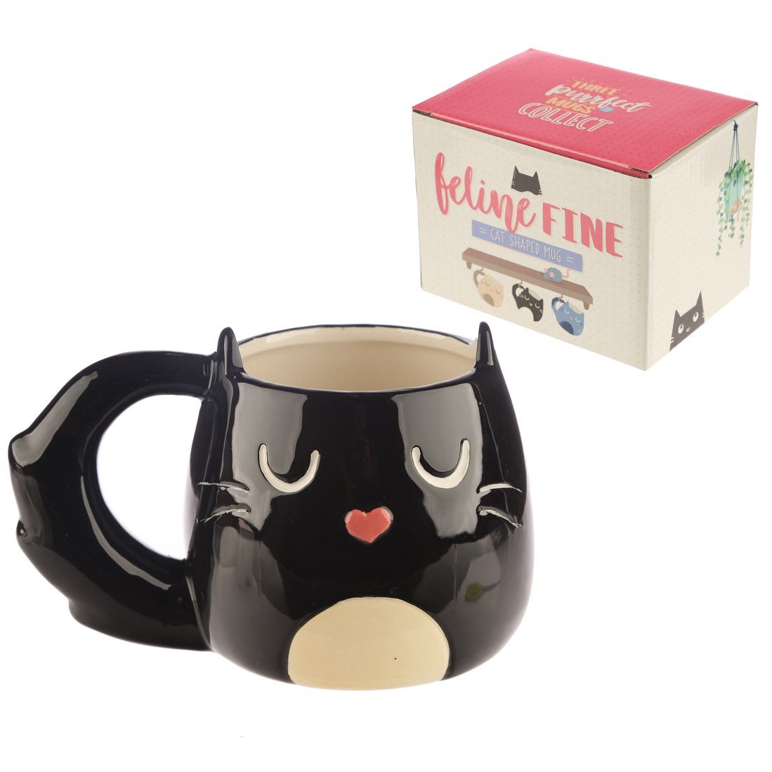 Feline Fine Black Cat Shaped Mug