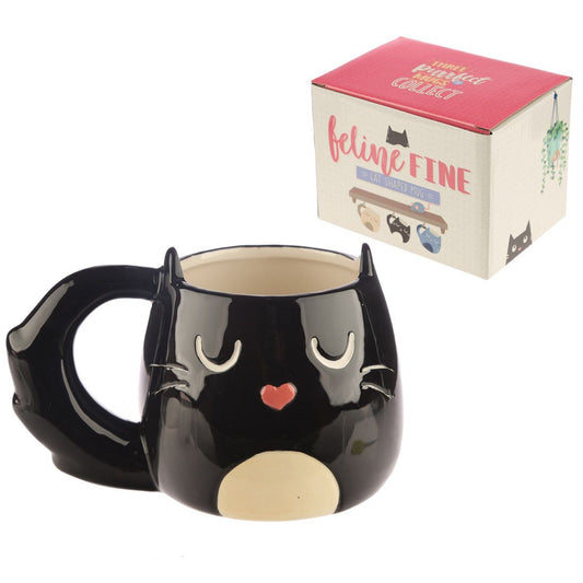 Feline Fine Black Cat Shaped Mug