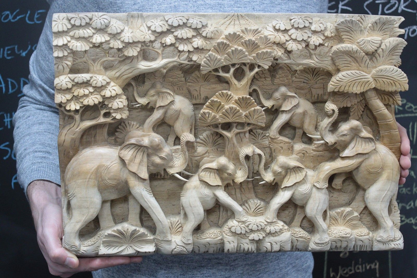 Bali Artisan Panels - Elephants & Volcano Natural Color