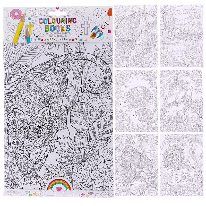 Adult Colouring Book (6 Pages) - Zoo and Animal