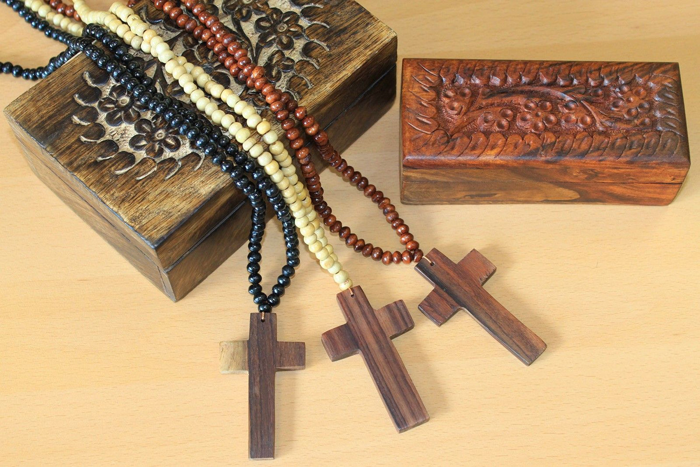Beaded Necklace Cross Brown