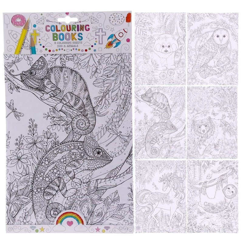 Adult Colouring Book (6 Pages) - Zoo and Animal