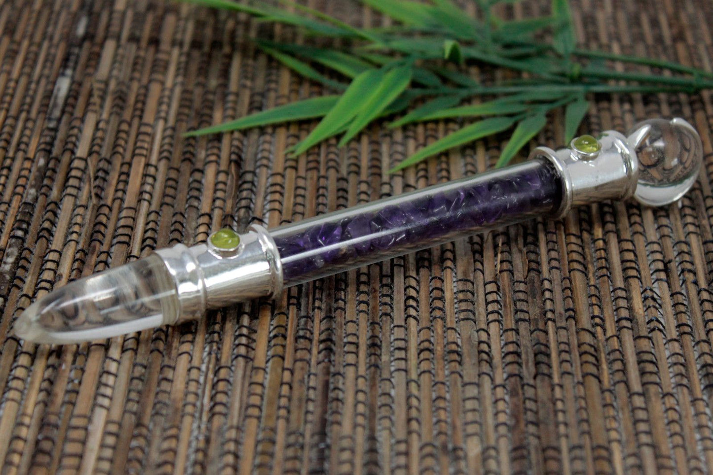 Glass Healing Wand - Silver plated - Amethyst