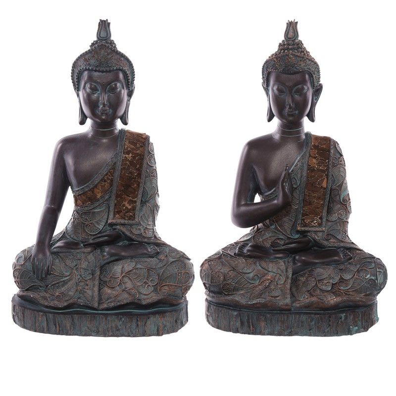 Thai Buddha Sitting On Base - Large Brown & Verdigris Effect