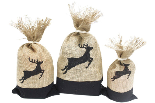 Danish Pouch Set of 3 - Black & Reindeer