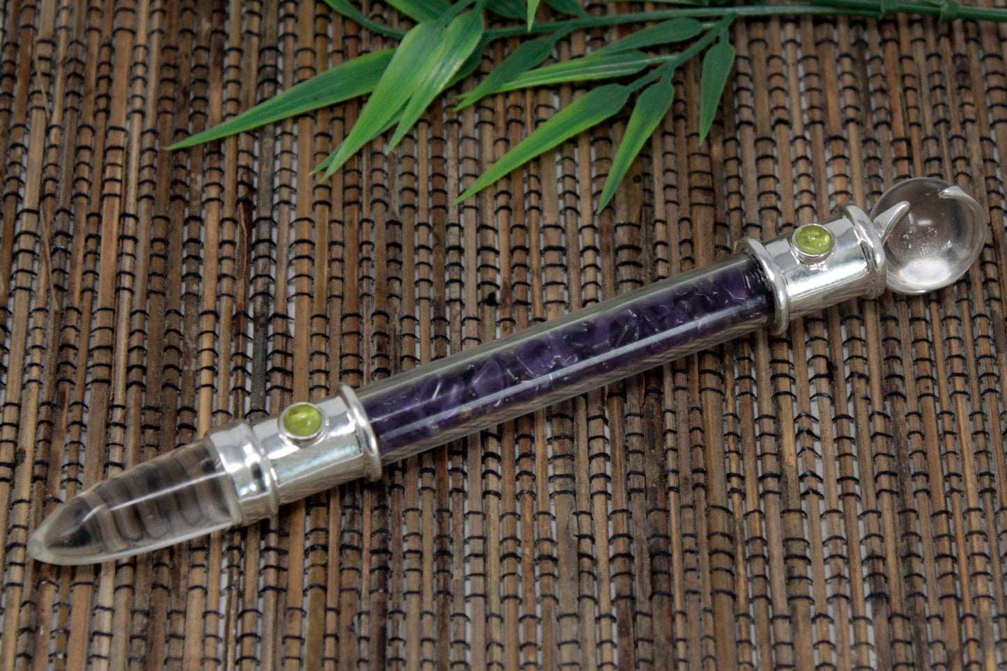 Glass Healing Wand - Silver plated - Amethyst