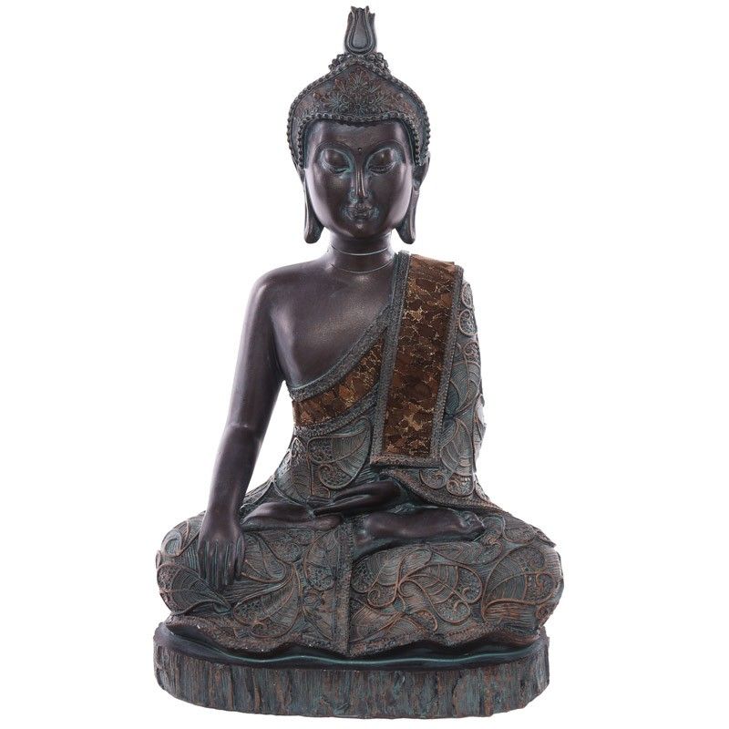 Thai Buddha Sitting On Base - Large Brown & Verdigris Effect