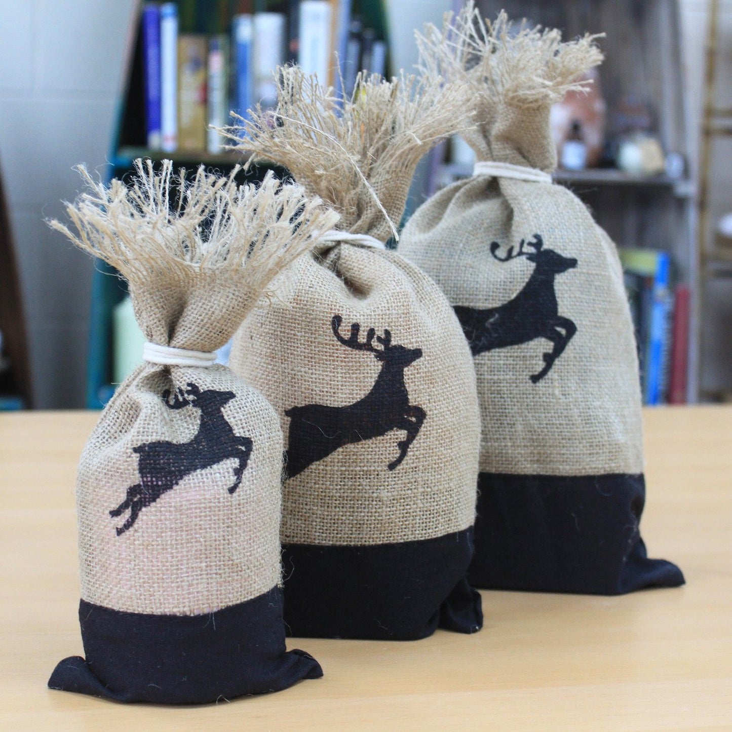 Danish Pouch Set of 3 - Black & Reindeer