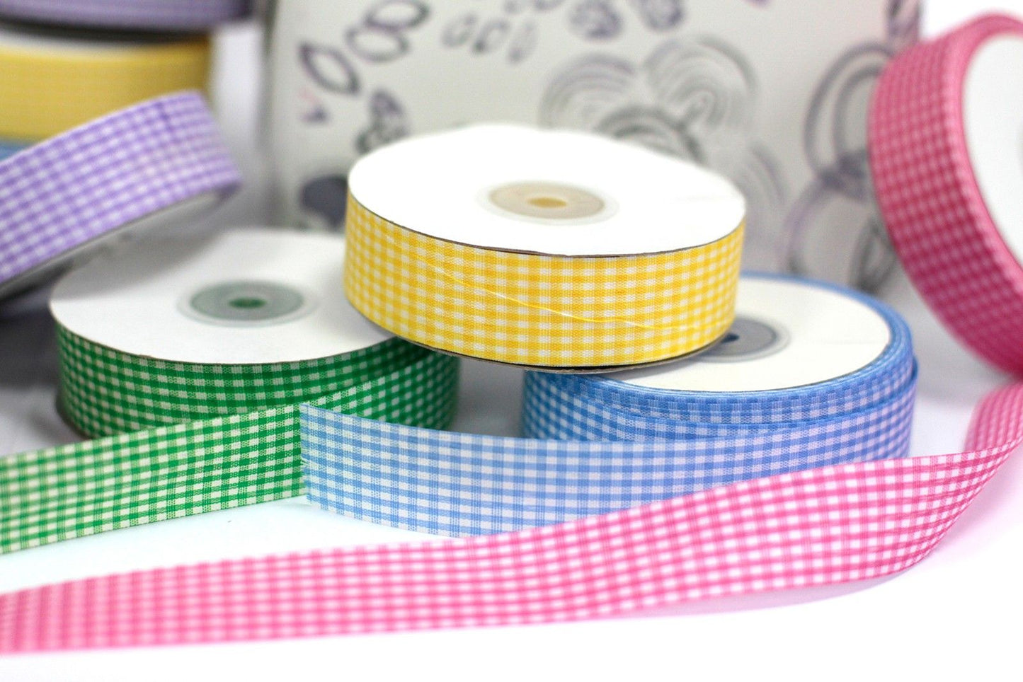 Budget Gingham Ribbon 25mm x 45m - Green