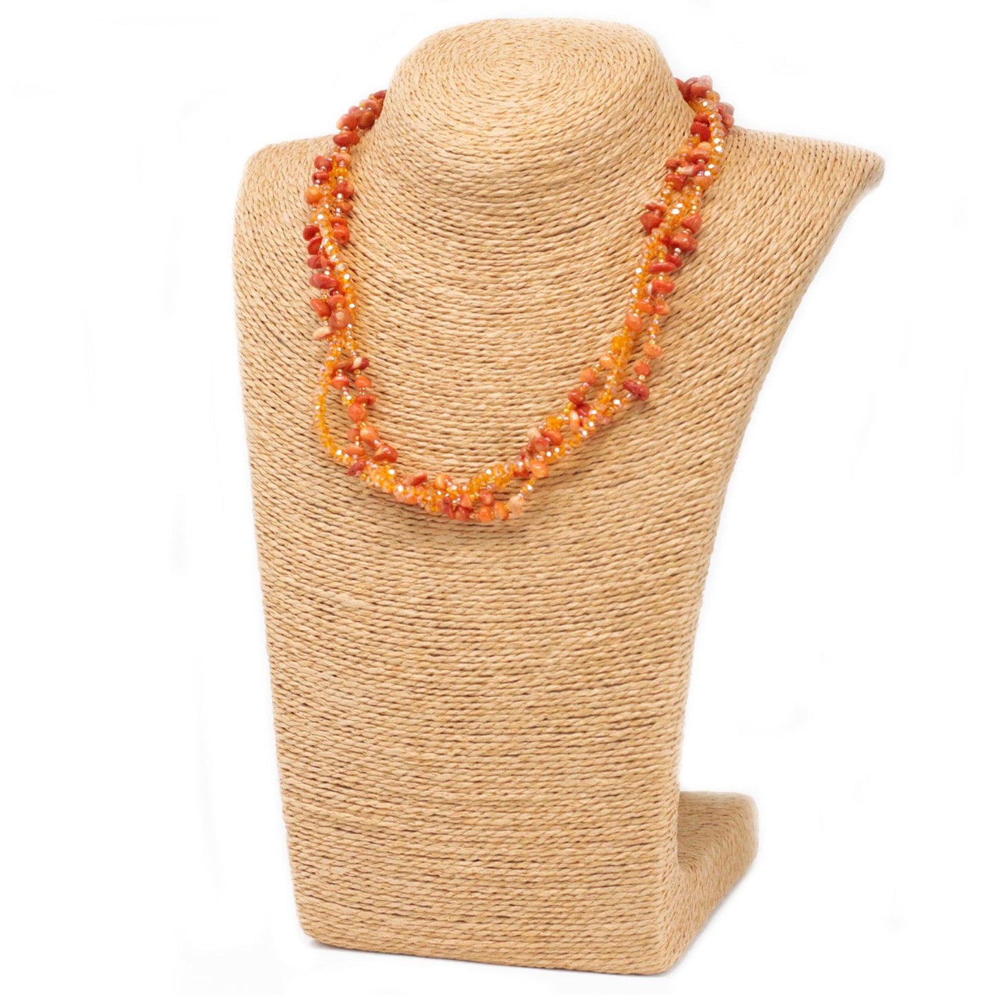 Chipstone & Bead Necklace - Orange Coral