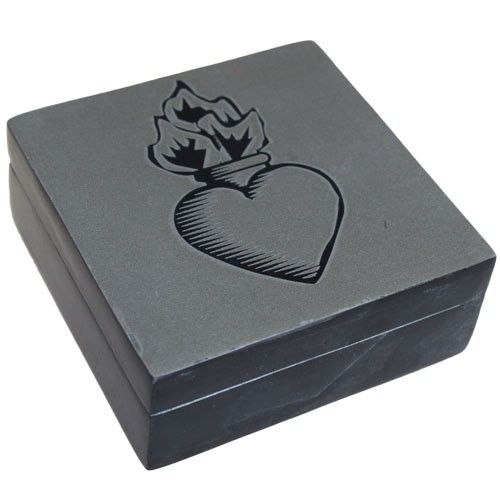 Lucky Black Stone Boxes - Flaming Heart