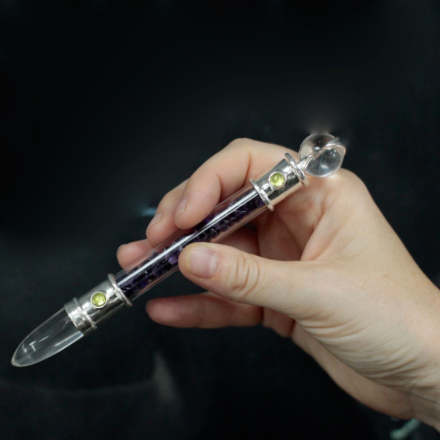 Glass Healing Wand - Silver plated - Amethyst