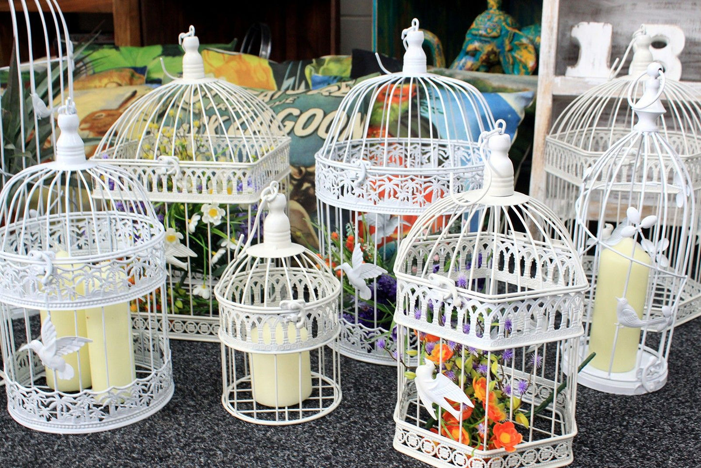 Set of 3 - Square Classic Bird Cage - Ivory