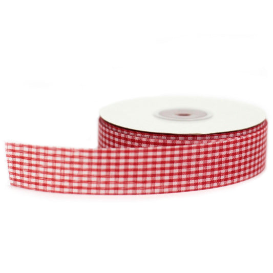 Budget Gingham Ribbon 25mm x 45m - Red