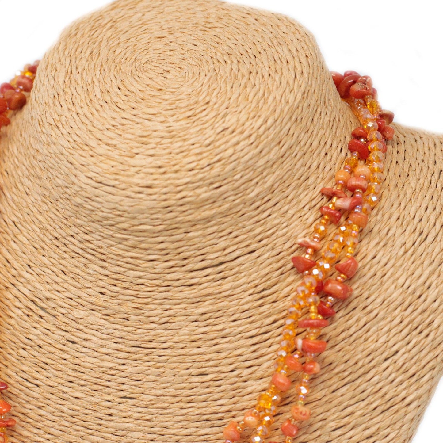 Chipstone & Bead Necklace - Orange Coral
