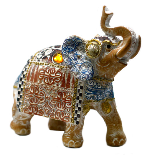 Thai Elephant - Good Luck - Terraccotta & Sky Blue 21 cm