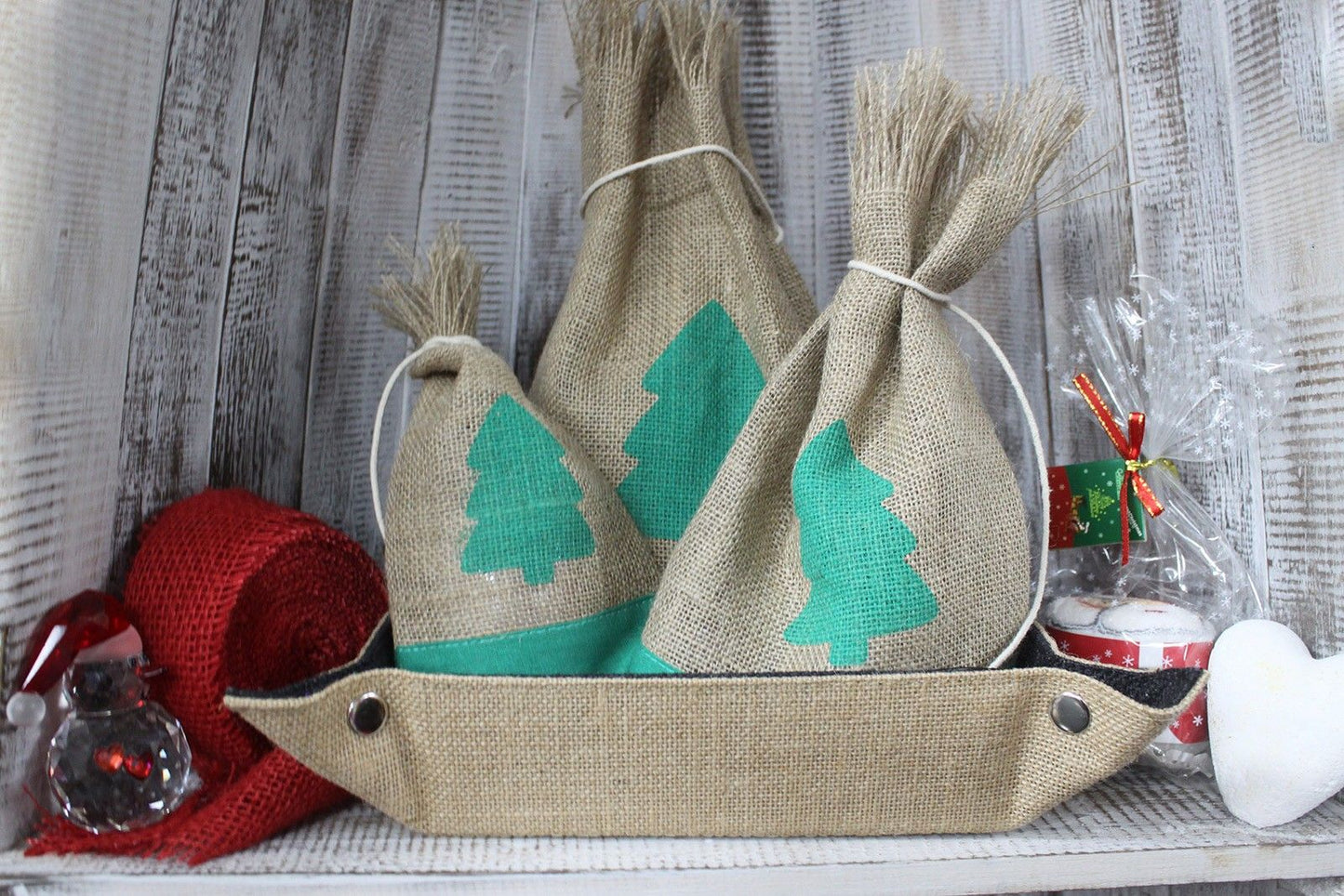 Danish Pouch Set of 3 - Green & Tree