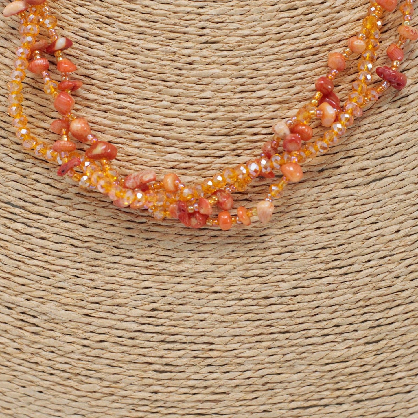 Chipstone & Bead Necklace - Orange Coral