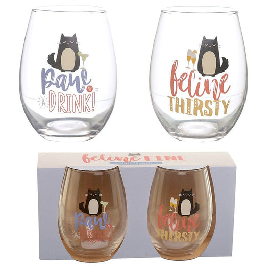 Set of 2 Glass Tumblers - Feline Fine Cat Decal