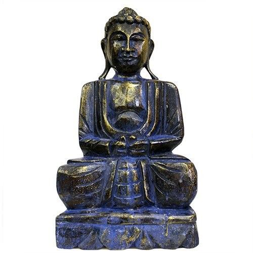 Carved Wooden - Blue Gold Buddha Statue - 40cm