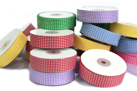 Budget Gingham Ribbon 25mm x 45m - Green