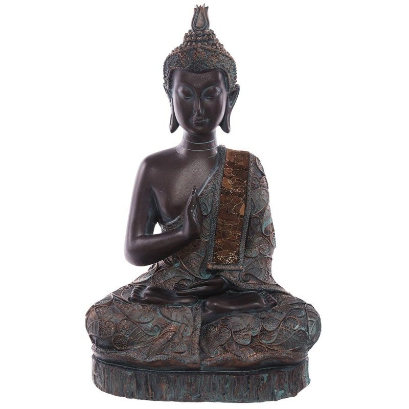 Thai Buddha Sitting On Base - Large Brown & Verdigris Effect