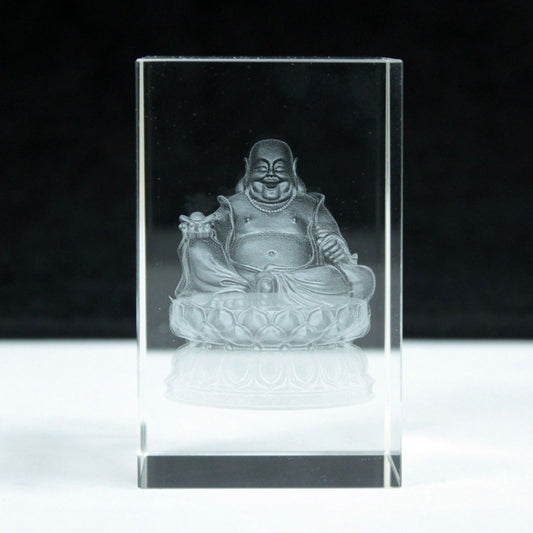 Laser Crystal Block - Buddha and Lotus Base