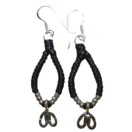 Black Waxed & Silver Loop Earring