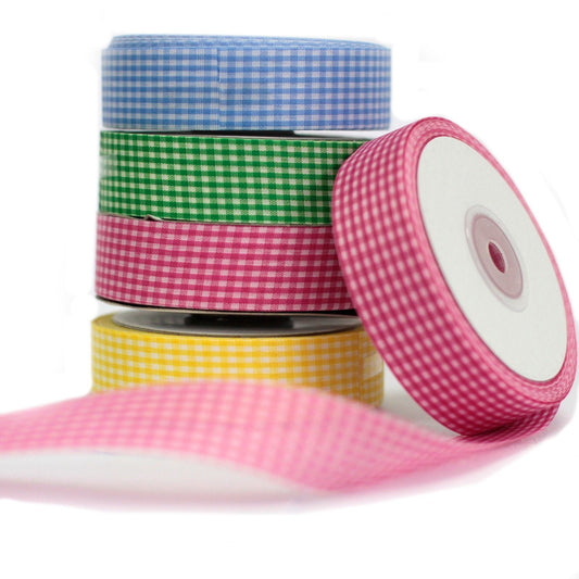 Budget Gingham Ribbon 25mm x 45m - Yellow