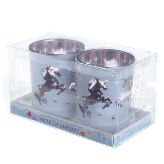 Unicorn Design Set of 2 Glass Tea Light or Votive Holders