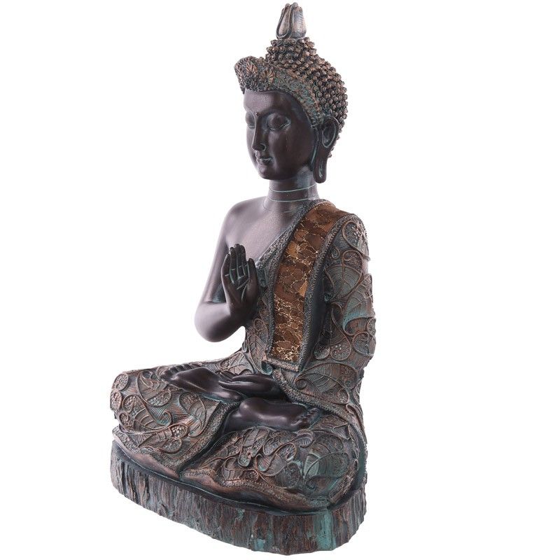 Thai Buddha Sitting On Base - Large Brown & Verdigris Effect