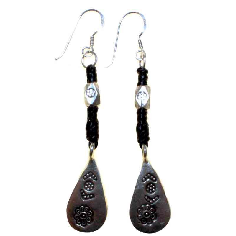 Black Waxed & Silver Drop Earring