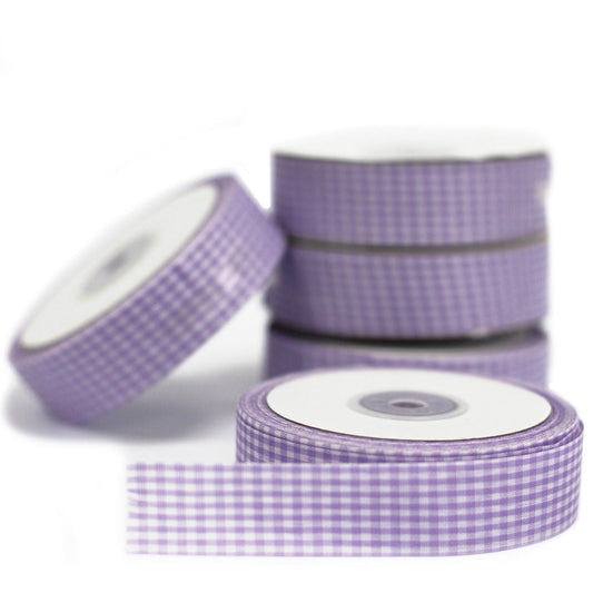 Budget Gingham Ribbon 25mm x 45m - Lavender