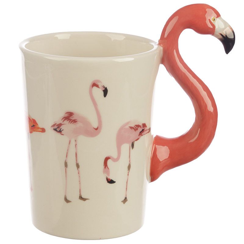 Flamingo Shaped Handle Mug with Flamingo Decal