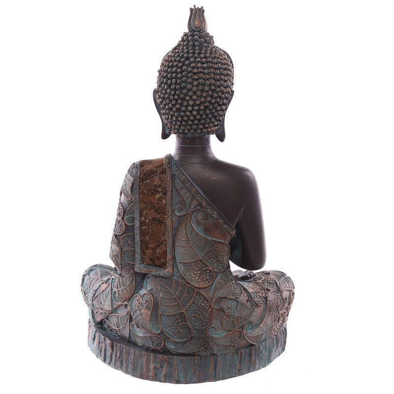 Thai Buddha Sitting On Base - Large Brown & Verdigris Effect