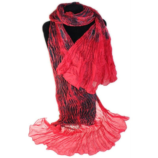 Silk Crinkle Scarf - Black & Red