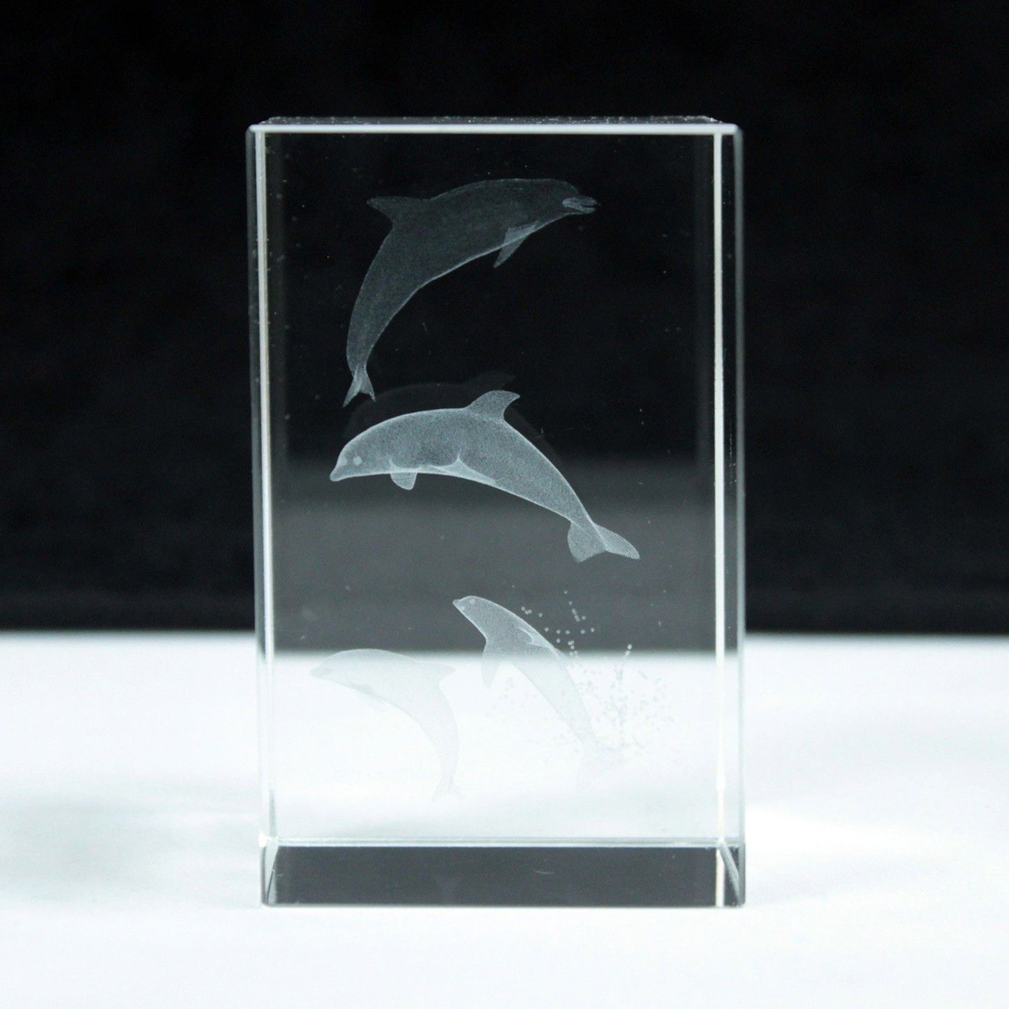Laser Crystal Block - Four Dolphins