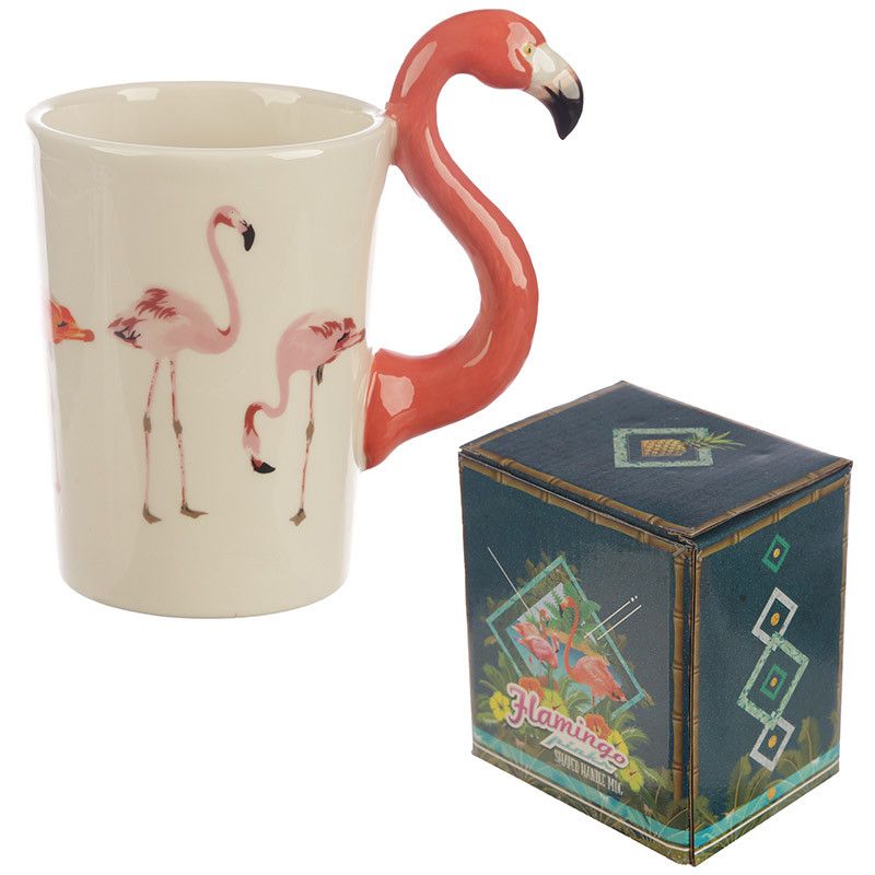 Flamingo Shaped Handle Mug with Flamingo Decal